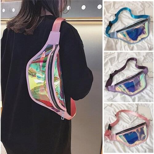 NOENNAME_NULL Women Fanny Pack PU Laser Purse One Shoulder Waist Chest Bag Sport Punk Hip Bag