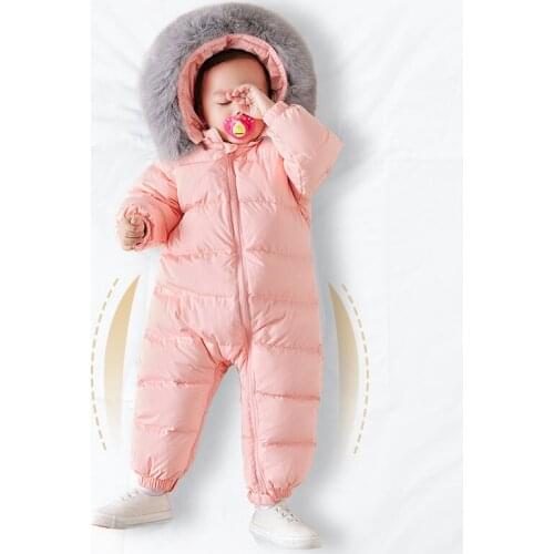 Newborn baby down Jumpsuit boys and girls thick ski coat - 30 degrees natural real fur collar