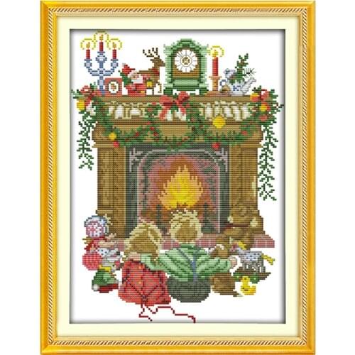 Joy Sunday children by the stove family decoration printing cross stitch embroidery knitted fabric printing DIYcharacter pattern