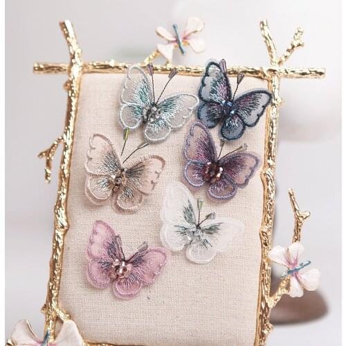 10 Pcs Vivid Fairy Organza 3D Butterfly lace Applique Colorful Lace Patch For Bridal Dress Wedding Headbands Flower girl Dress