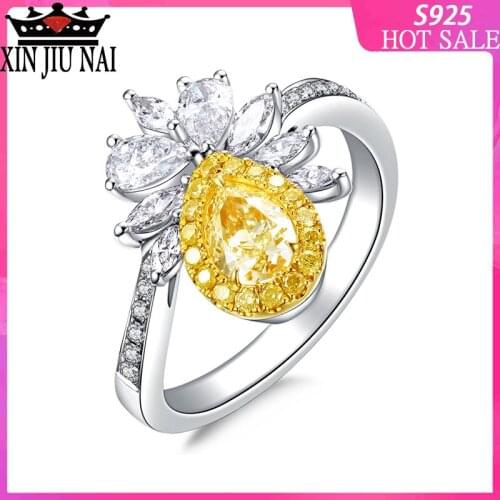 Luxury carat Yellow gem with zircon rings Princess pear-shaped flowers Morgan Stone jewelry for foreign trade