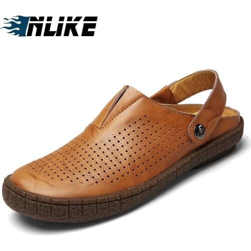 Inlike Summer Slippers Men Casual Sandals Leisure Soft Slides Genuine Leather Massage Beach Mens Sandals JW502