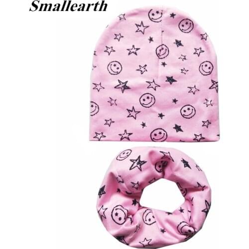 2Pcs/Set 100% Cotton Baby Hat Scarf Spring Star Print Children Caps Scarves Boys Girls Lovely Collar Set Autumn Children Hat Set