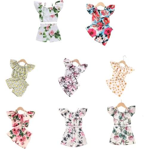 1-5Years Baby Short Sleeve + Shorts Flower Print Elastic Waist Cool Little Princess Sweet Style Summer Clothing
