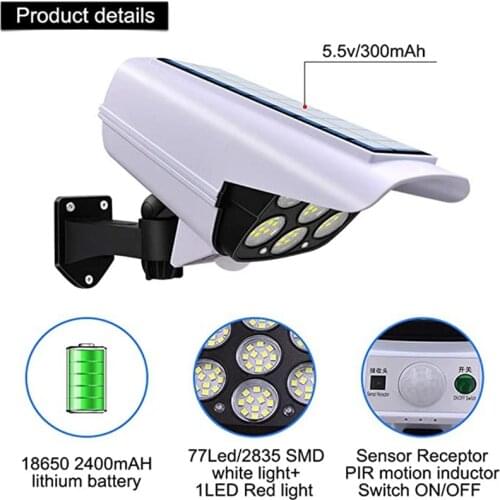 Solar Light Motion Sensor Security Dummy Camera Outdoor Light 3 Modes 77LED 80COB Wall Lamp Motion Sensor Street Light For Yard