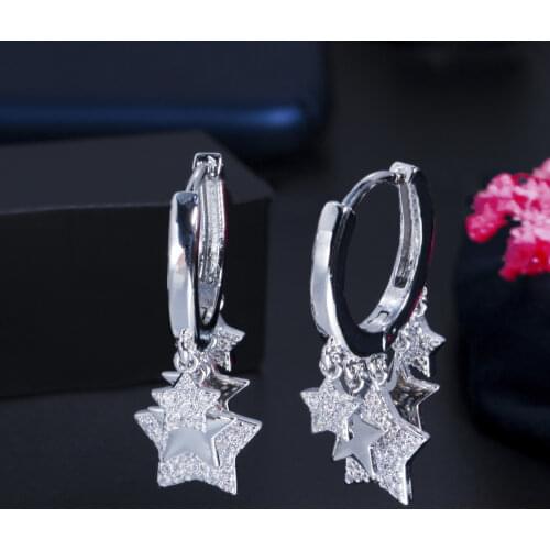 ThreeGraces New Fashion Cubic Zirconia 585 Gold Cute Tassel Star Love Heart Hoop Earrings for Ladies Trendy Summer Jewelry ER621