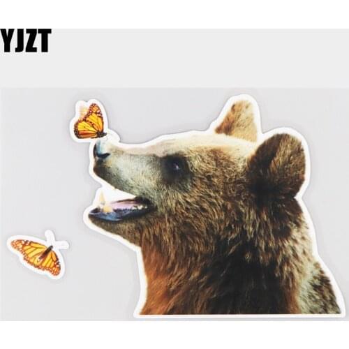 YJZT 17.5×11.5CM Happy Bear Butterfly Art Cartoon Car Sticker Fashion Decoration Auto Accessories 21A-0536