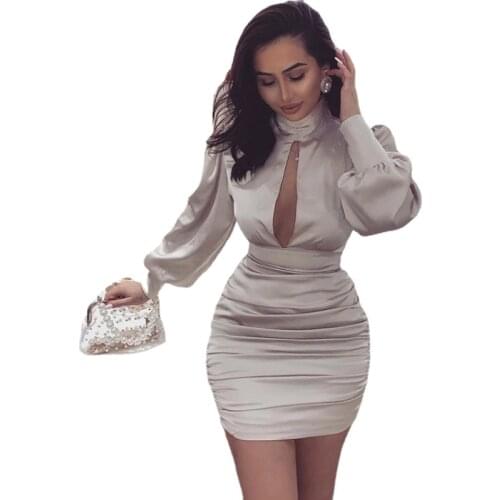 2021Summer Dress Spaghetti Lantern Sleeve Female Halter Neck Waist Tight Sexy V-neck Black Vestido Wrinkle Bag Hip Party Dress