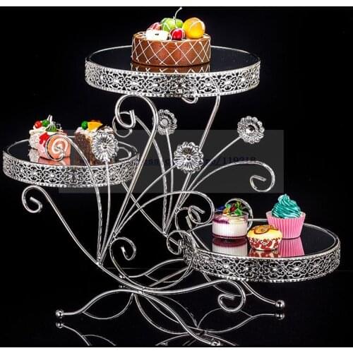 1 PCS Creative large three-layer mirror cake table silver-plated multi-layer snack rack baking buffet dessert rack
