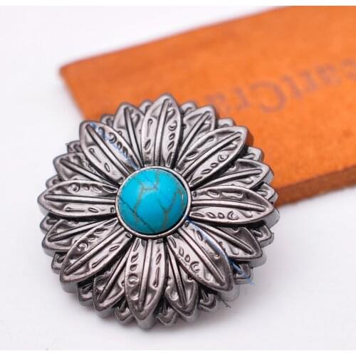 10pcs Real Turquoise Gunmetal Sunflower Western Saddle Tack Leathercraft Belt Conchos For Leather Beast Collar