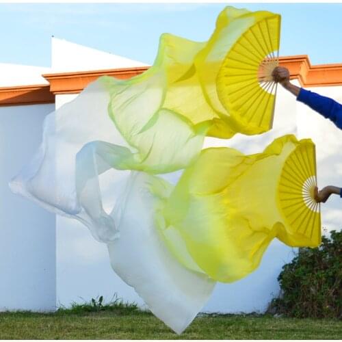 100% real silk unisex high quality belly dance fans 1 Pair belly dance fans Left hand+Right hand silk dance long fans 180x90cm