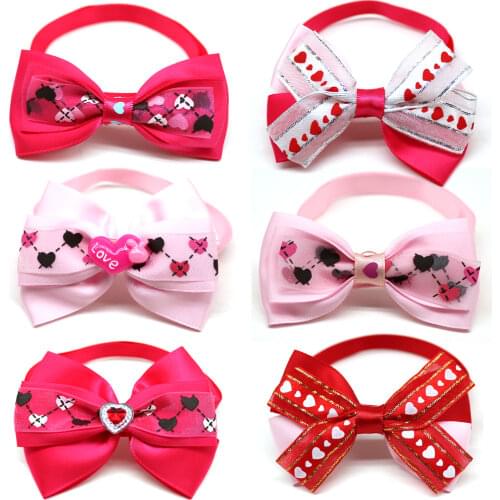 50Pcs Girl Dog Bowtie Pink Diamond Pet Supplies Pet Dog Fashion Bow Tie Exquisite Samll Dog Cat Bowties Neckties Dog Products