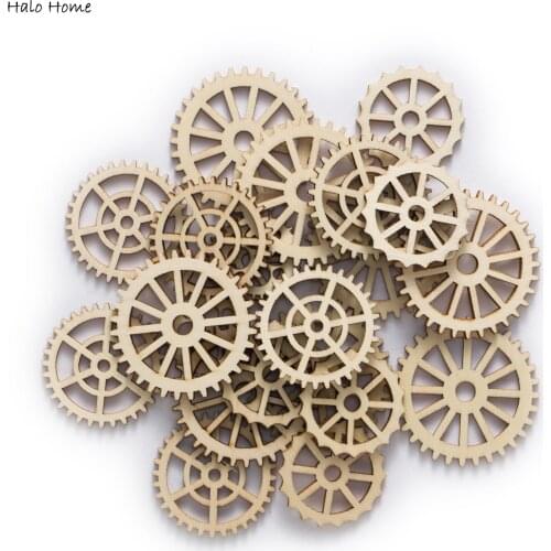 50pcs Gear Natural Wooden Chips Scrapbooking Carfts Handmade Home Party Festival Decor Accessory Art Graffiti Painted 20-40mm