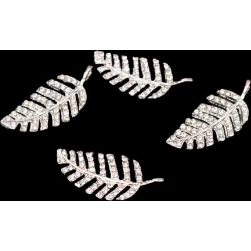 WKOUD 6pcs Kc Gold Handmade Rhinestone Banana Leaf Charm Pendant Popular Necklace Bracelet Accessories DIY Gift Making 33*14mm