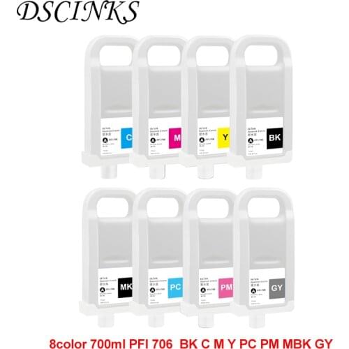 8Color set PFI 706 Empty refillable cartridge for Canon IPF8400 IPF9400 IPF8410 IPF9410 IPF 8400 9400 printer with PFI 706 chip