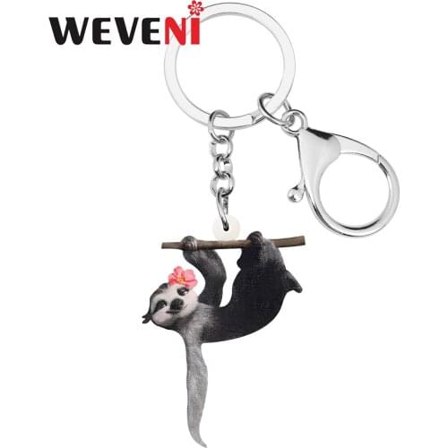 WEVENI Acrylic Black Sloth Keychains Keyring Lovely Animal Key Chain Jewelry For Girls Kids Teens Classic Gift Charms Decoration