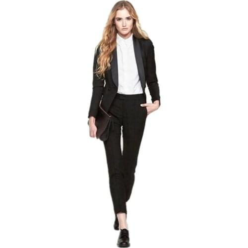 Black Womens Business Suits 2 Piece Formal Pant Suits For Weddings Tuxedo Female Office Uniform Ladies Winter Formal Suits