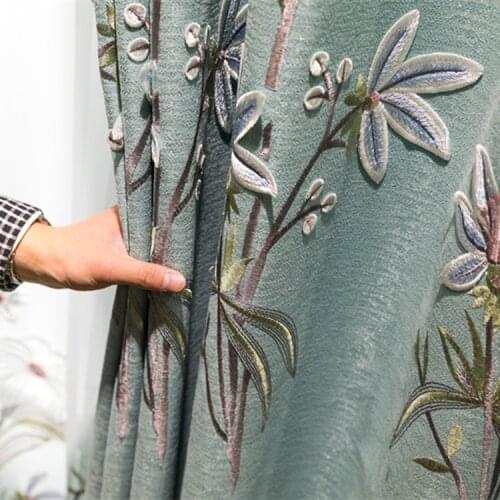 European Style 2021 New Shading Embossed Embroidered Curtains Bedroom Living Room American High-end Atmospheric Embroidery