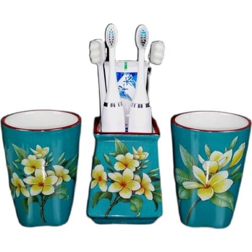 Ceramics Bathroom Set Liquid Toothbrush Holder/Rack Lover Gargle Cup Creative 3 Piece Flowers & Bird Pastoral Style New Arrival