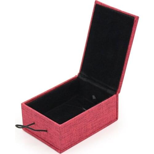 Retro Mahogany Buckle Linen Jewelry Ring Pendant Bracelet Box With Built-in Black Velvet Card Slot Removable For Women Birthday