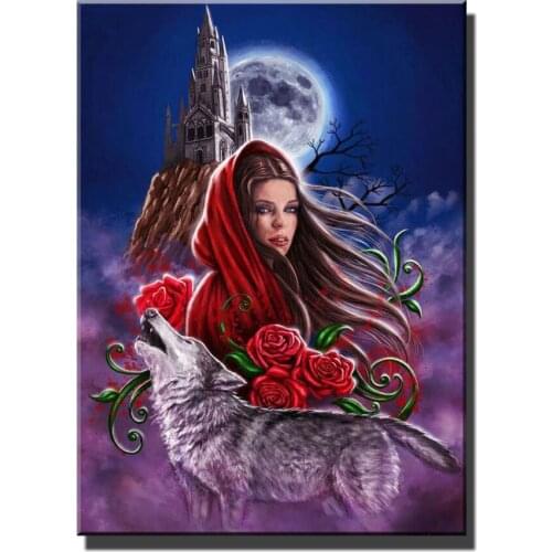 Moon Rose Wolf Woman Castle Diy diamond painting cross stitch Full Square Round diamond embroidery Puzzle mosaic art N2320