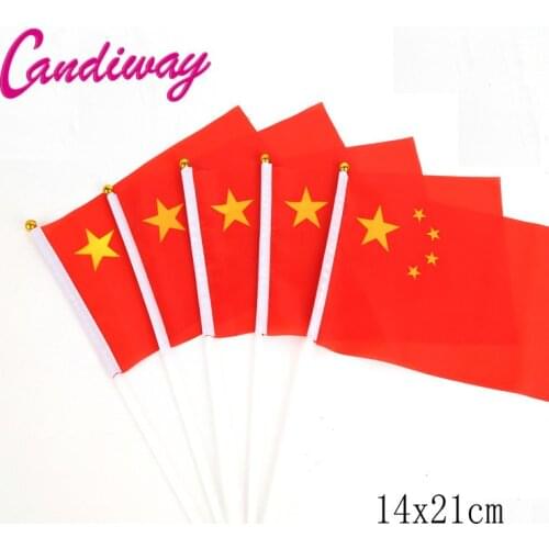 14x21cm 10pcs Small Chinese flag hand waving flags with Plastic Flagpoles Activity parade Sports Home Decoration NC005