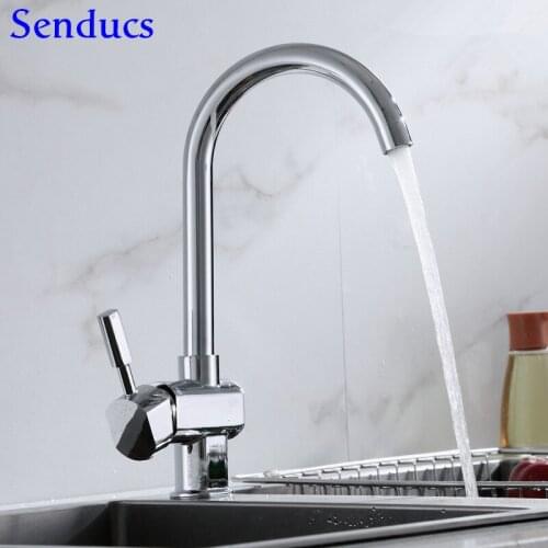 Senducs Copper Kitchen Faucet New Arrival Polished Chrome Kitchen Sink Faucet Quality Brass Bathroom Basin Mixer Faucet