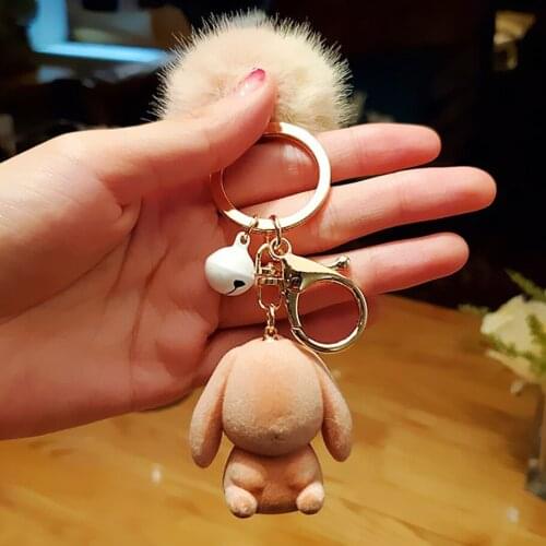 Cute Fluffy Rabbit Key Chain Girl Women Kawaii Keychain Best Gift for Friend Key Ring Holder Bag Charms Bunny Pendant Jewelry