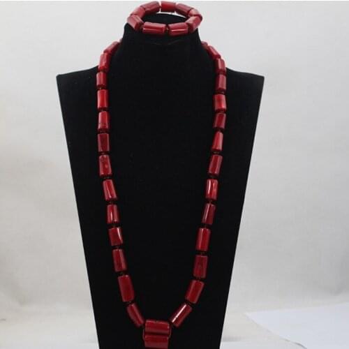Fashion Man Long Design Coral Beads Sets Nigerian African Wedding/Party Man Beads Necklace Jewelry Set Free Shipping CJ797
