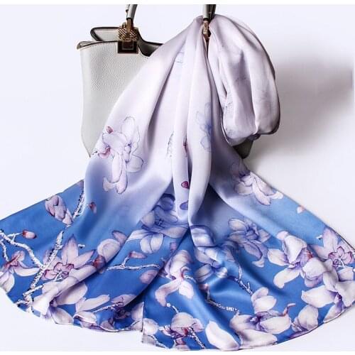 Fashion Real Silk Scarf Women Luxury Brand Hangzhou Design Print 100% Silk Shawls Soft Long Spring Headscarf Foulard Femme