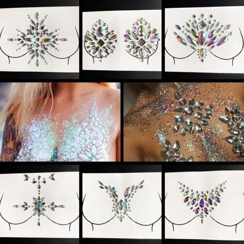Female Trend Chest Shiny Jewelry Tattoo Decorative Sticker Flash Gem Nipple Paste For Brides Wedding Beautiful Crystal Cosmetic