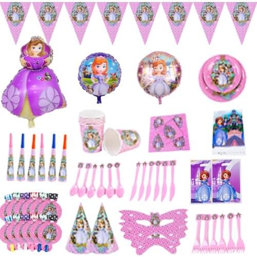 New Disney Princess Sophia Disposable Tableware Paper Plates Napkins Tablecloth Baby Shower Birthday Party Decoration Supplies