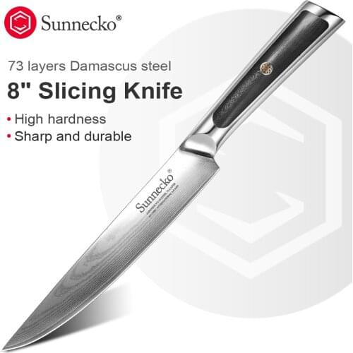 2018 SUNNECKO 8" Slicing Knife Japanese VG10 Core Steel Blade Damascus Kitchen Knives G10 Handle Meat Vegetable Slicer Cutter