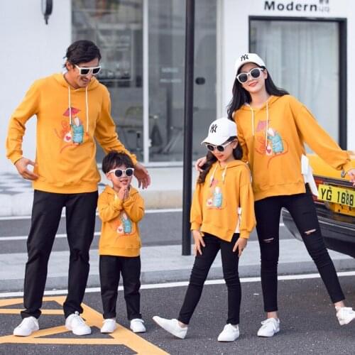 Family Matching Outfits Hooded Sweatshirts For Spring Autumn Mother Daughter Father Son Casual Cartoon T-shirts Couples Matching
