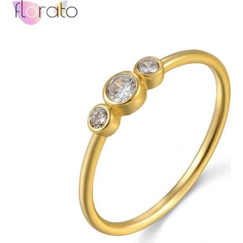 Plated 24K Gold Cubic Zirconia Ring Minimalist Thin Rings Dainty Elegant Tiny Rings for Women gift size 7/8/9