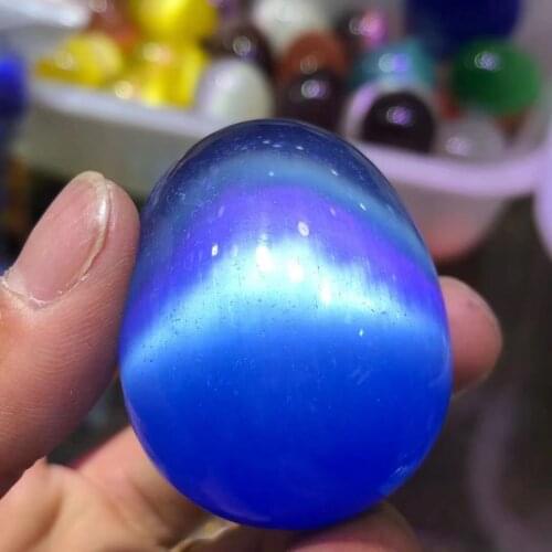 Natural blue cats eye crystal egg divination energy stone photographic egg decoration