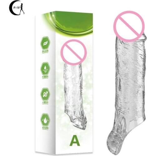 Transparent Penis Sleeve Reusable Condom Penis Extender Girth Enhancer Realistic Sleeve Sheath Delay Ejaculation Sex Toy for Men