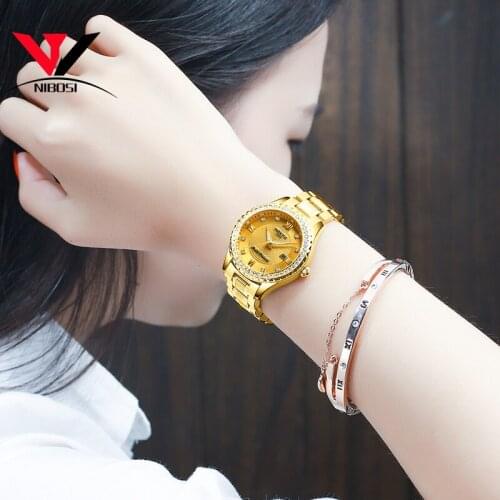 Relogio Feminino NIBOSI Brand Luxury Womens Watches Stainless Steel Lady Watches 2018 With Crystal Quartz Watches Women Gold