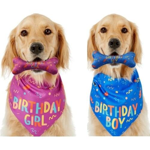 Pet supplies Pet dog cat triangle scarf saliva towel birthday pet triangle scarf birthday bone set fashion clothing accessories