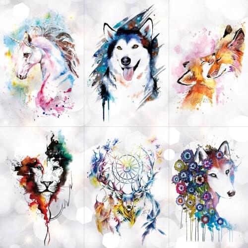 Unicorn Geometric Rose Fox Wolf Waterproof Temporary Tattoo Sticker Swan Elk Animals Flash Tattoos Body Art Fake tatoo
