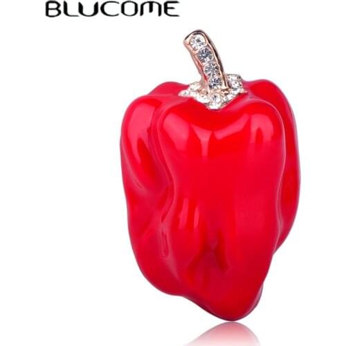 Blucome Fashion Red Chili Shape Brooch Gold Color Corsages Crystal Enamel Jewelry Women Girl Kids Accessories Suit Lapel Pins