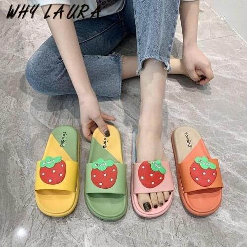 Womens Slipper Summer 2021 Sweet Fruit Shoes Ladies Casual Fashion Sandal Bathroom Family Flat Shoes Women Sliding Comfortable