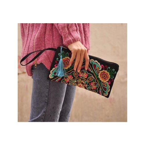 New Fashion Embroidered Women Small Day Clutches!Nice Handmade Flower Embroidery Lady Canvas Flap Tassel Totes All-match Carrier
