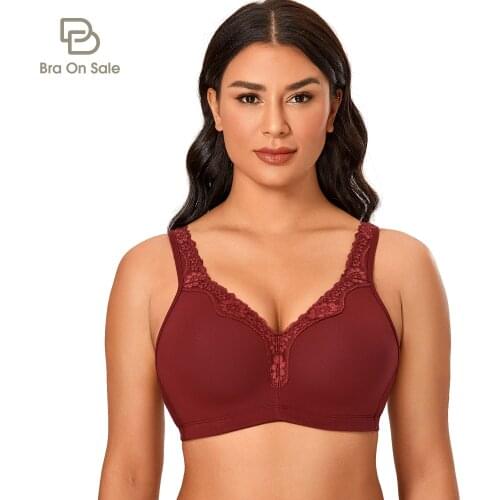 Womens Lace Plus Size Wire-Free Non-Foam Comfort Cotton Bra Full Coverage