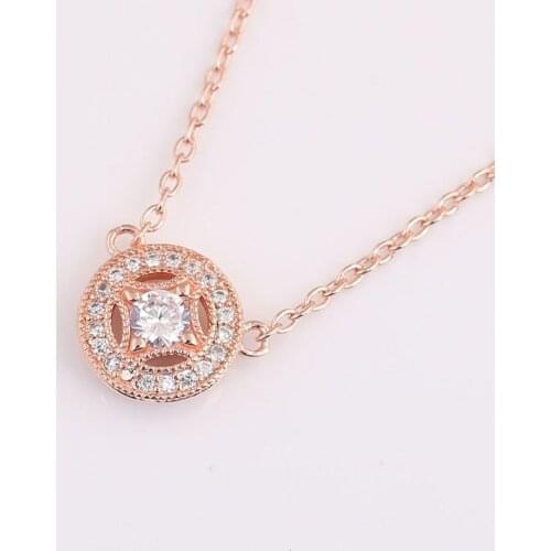 S925 Rose Allure With Crystal Necklace For Women Wedding Gift fit Lady Fine Jewelry