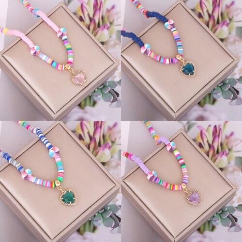 1PC Bohemia Women Necklace Soft Clay Colorful Beads Jewelry Pendant Glass Love Fashion Women Accessories