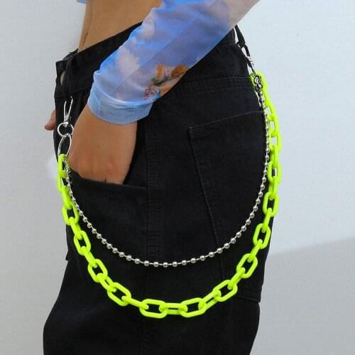 1/2 Layer Rock Punk Style hip-hop Pants Chain Waist Belt Acrylic Candy Color Metal Silver Chain Belts Unisex Trouser Accessories