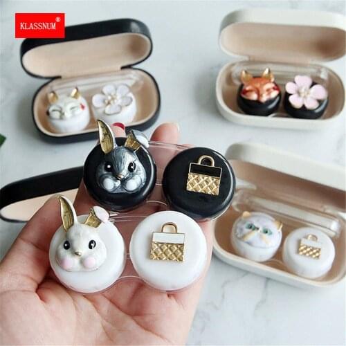 1PCs Cartoon Animal Contact Lens Case Plastic Hard Contact Lenses Box Cute Rabbit Fox Eyeglass Case Lens Container High Quality