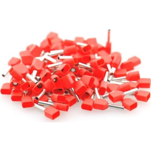 100Pcs TE0508 2x0.5mm2 Double tube line nose needle shape Insulated Bootlace Ferrule Terminal