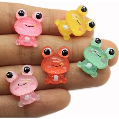 150pcs Cute Frog Flat Back Cabochon Accessories 20*15MM Mixed Color Glitter Frog Resin Cabochon DIY Scrapbook Jewelry Making
